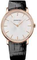 Audemars Piguet Jules Audemars Extra-Thin 41mm Silver Index Diamond Bezel Rose Gold Leather | 15182OR.ZZ.A102CR.01