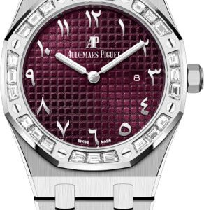 Audemars Piguet Royal Oak 33mm White Gold Diamond Baguette Bezel Purple Dial - 67656BC.ZZ.1261BC.01