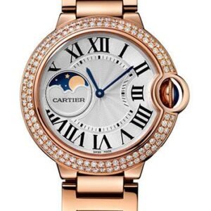 Cartier Ballon Bleu de Cartier Moonphase Watch - 37 mm Pink Gold Case - Diamond Paved Bezel - Silver Dial - WJBB0025