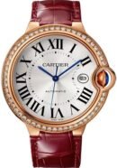 Cartier Ballon Bleu de Cartier Watch - 42 mm Pink Gold Case - Diamond Bezel - Burgundy Alligator Strap - WJBB0035