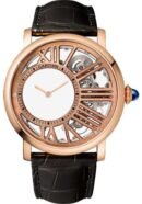 Cartier Rotonde de Cartier Mysterious Hour Skeleton 42 Mm Watch - 42 mm Pink Gold Case - Skeleton Dial - Dark Gray Leather Strap - WHRO0060