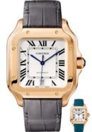 Cartier Santos de Cartier Watch - 39.8 mm Pink Gold Case - Silvered Dial - Dark Grey Alligator Strap - Quickswitch Bracelet - WGSA0011