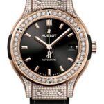 Hublot Classic Fusion King Gold Pave Watch - 38 mm - Black Dial - Black Rubber and Leather Strap-565.OX.1480.LR.1604