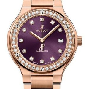 Hublot Classic Fusion King Gold Purple Diamonds Bracelet Watch - 38 mm - Purple Dial-568.OX.898V.OX.1204