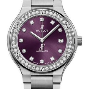 Hublot Classic Fusion Titanium Purple Diamonds Bracelet Watch - 38 mm - Purple Dial-568.NX.897V.NX.1204