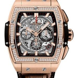 Hublot Spirit of Big Bang King Gold Diamonds Watch - 42 mm - Sapphire Dial - Black Rubber and Brown Leather Strap-641.OX.0183.LR.1104