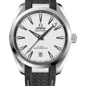 Omega Aqua Terra 150M Co-Axial Master Chronometer Watch - 38 mm Steel Case - Silvery Dial - Grey Structured Rubber Strap - 220.12.38.20.02.001