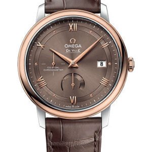 Omega De Ville Prestige Co-Axial Power Reserve Watch - 39.5 mm Steel And Red Gold Case - Chestnut Dial - Brown Leather Strap - 424.23.40.21.13.001
