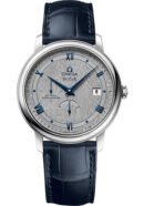 Omega De Ville Prestige Co-Axial Power Reserve Watch - 39.5 mm Steel Case - Grey Dial - Blue Leather Strap - 424.13.40.21.06.002