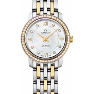 Omega De Ville Prestige Quartz Watch - 24.4 mm Steel And Yellow Gold Case - Diamond Bezel - Mother-Of-Pearl Diamond Dial - 424.25.24.60.55.001