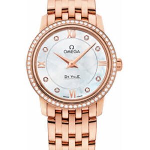 Omega De Ville Prestige Quartz Watch - 27.4 mm Red Gold Case - Diamond Bezel - Mother-Of-Pearl Diamond Dial - 424.55.27.60.55.002