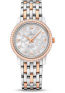 Omega De Ville Prestige Quartz Watch - 27.4 mm Steel And Red Gold Case - Diamond-Set Red Gold Bezel - Silver Diamond Dial - 424.25.27.60.52.001