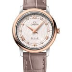 Omega De Ville Prestige Quartz Watch - 27.4 mm Steel And Red Gold Case - Ivory Silvery Dial - Taupe-Brown Leather Strap - 424.23.27.60.52.001