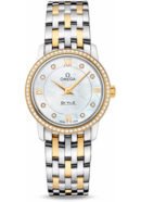 Omega De Ville Prestige Quartz Watch - 27.4 mm Steel And Yellow Gold Case - Diamond Bezel - Mother-Of-Pearl Diamond Dial - 424.25.27.60.55.001