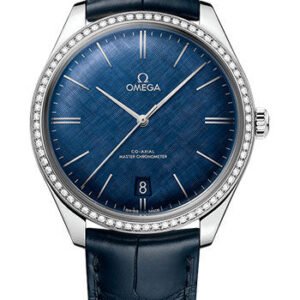 Omega De Ville Tresor Omega Co-Axial Master Chronometer - 40 mm Steel Case - Diamond Bezel - Blue Patterned Dial - Blue Leather Strap - 435.18.40.21.03.001