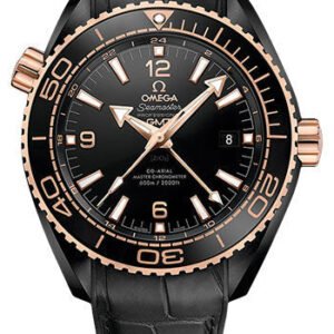 Omega Planet Ocean 600 M Omega Co-axial Master Chronometer GMT Deep Black Watch - 45.5 mm Black Ceramic Case - Sedna Gold Unidirectional Bezel - Black Dial - Black Water...