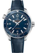 Omega Planet Ocean 600M Co-Axial Master Chronometer Watch - 39.5 mm Steel Case - Unidirectional Blue Cermaic Bezel - Black Dial - Blue Leather Strap - 215.33.40.20.03.001