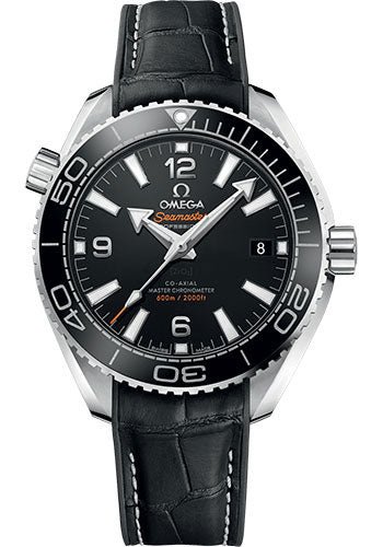 Omega Planet Ocean 600M Co-Axial Master Chronometer Watch - 39.5 mm Steel Case - Unidirectional Black Cermaic Bezel - Black Dial - Black Leather Strap - 215.33.40.20.01.001