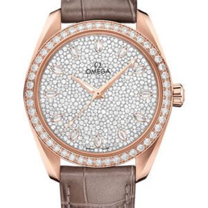 Omega Seamaster Aqua Terra 150M Co-Axial Master Chronometer Ladies Watch - 38 mm Sedna Gold Case - Diamond-Set Bezel - Radiant Diamond Dial - Taupe-Brown Leather Strap -...