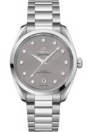 Omega Seamaster Aqua Terra 150M Co-Axial Master Chronometer Ladies Watch - 38 mm Steel Case - Shimmer Velvet-Grey Diamond Dial - 220.10.38.20.56.001
