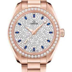 Omega Seamaster Aqua Terra 150M Co-Axial Master Chronometer Watch - 34 mm Sedna Gold Case - Diamond-Set Bezel - Radiant Diamond Dial - 220.55.34.20.99.002