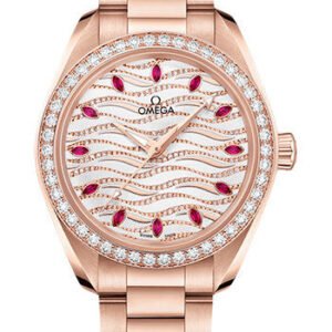 Omega Seamaster Aqua Terra 150M Omega Co-Axial Master Chronometer - 34 mm Sedna Gold Case - Diamond Bezel - White Diamond Wave Ruby Dial - 220.55.34.20.99.004