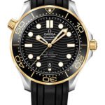 Omega Seamaster Diver 300M Co-Axial Master Chronometer Watch - 42 mm Steel And Yellow Gold Case - Unidirectional Bezel - Black Ceramic Dial - Black Rubber Strap -...