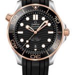 Omega Seamaster Diver 300M Co-Axial Master Chronometer Watch - 42 mm Steel And Sedna Gold Case - Unidirectional Bezel - Black Ceramic Dial - Black Rubber Strap -...