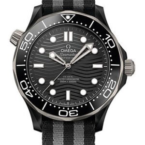 Omega Seamaster Diver 300M Co-Axial Master Chronometer Watch - 43.5 mm Black Ceramic Case - Brushed Black Ceramic [Zro2] Dial - 5-Stripe Black And Grey Nato Strap -...