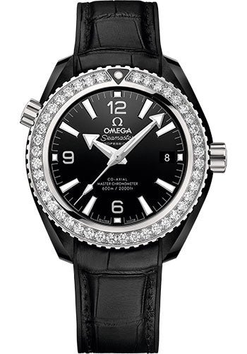 Omega Seamaster Planet Ocean 600M Co-Axial Master Chronometer Watch - 39.5 mm Black Ceramic Case - Unidirectional Bezel - Black Ceramic Dial - Black Leather Strap -...