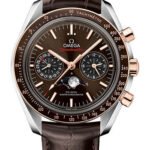 Omega Speedmaster Moonphase Master Chronometer Chronograph Watch - 44.25 mm Steel Case - Sedna Gold Bezel - Brown Diamond Dial - Brown Leather Strap - 304.23.44.52.13.001