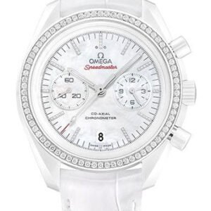 Omega Speedmaster Moonwatch Co-Axial Chronograph White Side of the Moon Watch - 44.25 mm White Ceramic Case - Diamond-Set Ceramic Bezel - Mother-Of-Pearl Dial - White Leather...