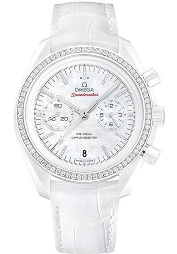 Omega Speedmaster Moonwatch Co-Axial Chronograph White Side of the Moon Watch - 44.25 mm White Ceramic Case - Diamond-Set Ceramic Bezel - Mother-Of-Pearl Dial - White Leather...