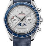 Omega Speedmaster Moonwatch Omega Co-Axial Master Chronometer Moonphase Chronograph - 44.25 mm Platinum Case - Platinum-Gold Diamond Dial - Blue Leather Strap - 304.93.44.52.99.004