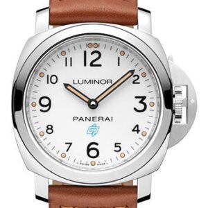 Panerai Luminor Base Logo - 44mm - Brushed Steel - Black Dial - Gold Calf Monte Carlo Strap - PAM00775