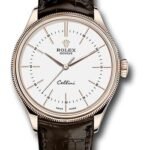 Rolex Cellini Time Watch - Everose Gold - White Dial - Brown Leather Strap - 50505 wbr