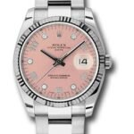 Rolex Date 34 Watch - Fluted Bezel - Pink Five Diamond Dial - 115234 pdo
