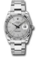 Rolex Date 34 Watch - Fluted Bezel - Silver Index Dial - 115234 sso