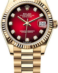 Rolex Datejust 31 Yellow Gold Red Ombré Diamond Set Dial Fluted Bezel President Bracelet - 278278 - 2025