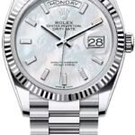 Rolex Day-Date 36 36mm White MOP Diamond-Set Dial Fluted Bezel President Bracelet - 128236 | 2024 Model