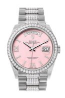 Rolex Day-Date 36 Pink Opal Diamond Dial Diamond Bezel White Gold Diamond President Watch 128349RBR