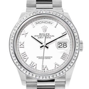 Rolex Day-Date 36 White Dial Diamond Bezel Platinum President Watch 128396TBR