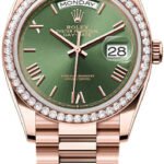 Rolex Day-Date 36mm Olive Green Dial Diamond-Set Bezel President Bracelet - 128345RBR - 2025