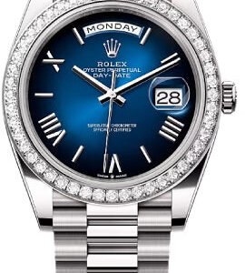 Rolex Day-Date 40 40mm Blue ombré Dial Diamond Set Bezel President Bracelet - 228349RBR | 2024 Model