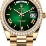 Rolex Day-Date 40 40mm Green Ombré Dial Diamond Set Bezel President Bracelet - 228348RBR | 2024 Model