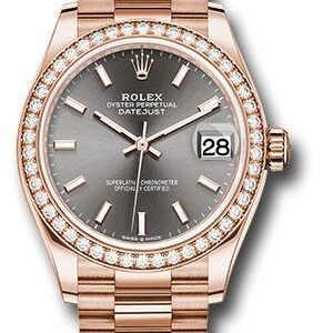 Rolex Everose Gold Datejust 31 Watch - Diamond Bezel - Rhodium Index Dial - President Bracelet - 278285RBR dkrhip