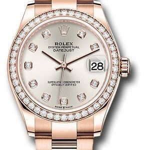 Rolex Everose Gold Datejust 31 Watch - Diamond Bezel - Silver Diamond Dial - Oyster Bracelet - 278285RBR sdo