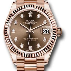 Rolex Everose Gold Datejust 31 Watch - Fluted Bezel - Chocolate Diamond Dial - President Bracelet - 278275 chodp
