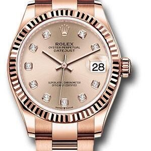 Rolex Everose Gold Datejust 31 Watch - Fluted Bezel - Rose Diamond Dial - Oyster Bracelet - 278275 rsdo