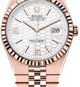 Rolex Land-Dweller 40 Everose Gold Intense White Honeycomb Motif Dial Fluted Bezel Flat Jubilee Bracelet 127335 - 2025